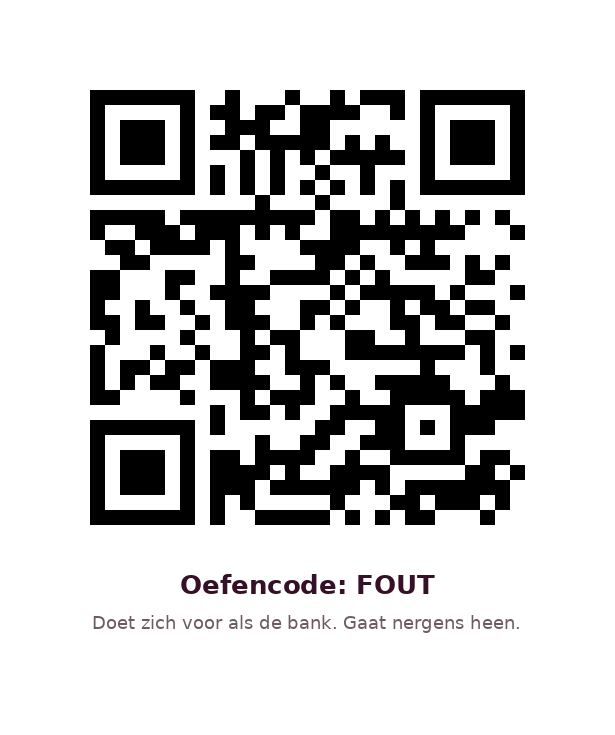 Een QR-code met het opschrift Oefencode: fout