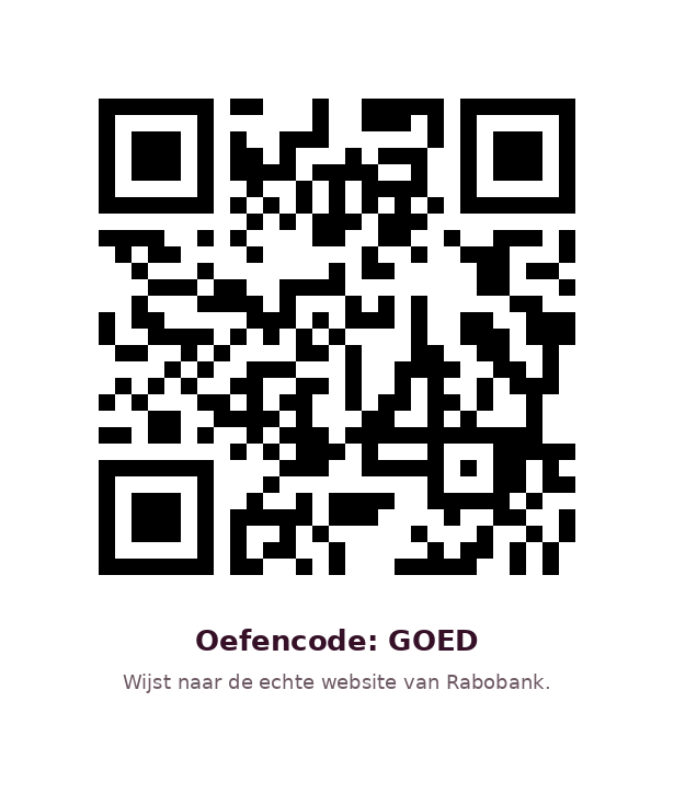 Een QR-code met het opschrift Oefencode: goed