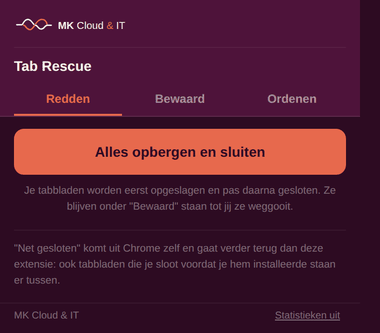Het tabblad Redden met de knop Alles opbergen en sluiten